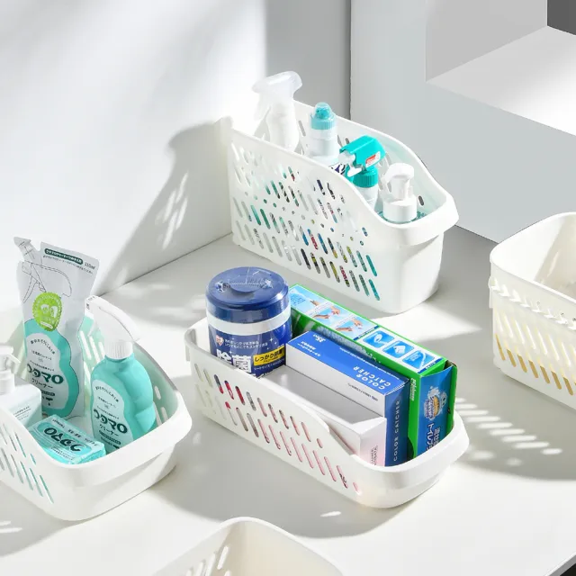 【樂居家】無印風 滑輪收納籃-2入組(廚下收納 抽拉收納 白色收納籃 清潔劑收納籃 桌面收納 文具收納)