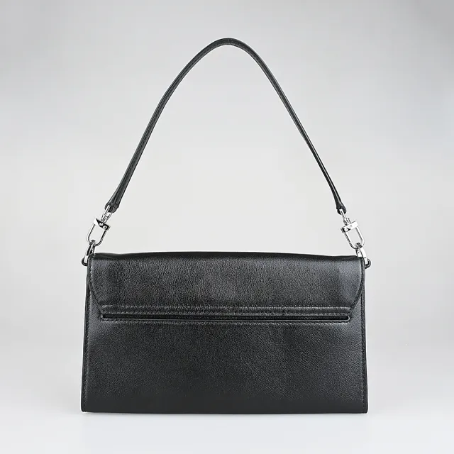 【Michael Kors】MICHAEL KORS HENDRIX縮寫LOGO信封造型皮革璇釦式手提肩背腋下包(黑)