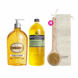 【L’Occitane 歐舒丹】官方直營 杏仁沐浴油奢寵升級組(沐浴油500ml+補充瓶500ml 送美體刷/卸防曬)