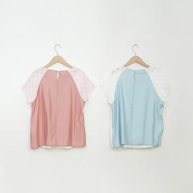 【MASTINA】異材質拼接提花短袖襯衫(白 粉/魅力商品)