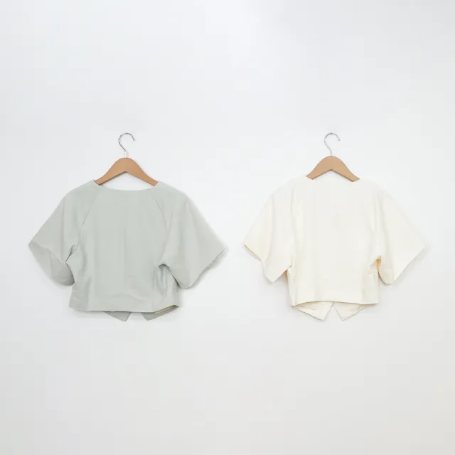 【MASTINA】拉克蘭袖馬甲短版短袖襯衫(綠 米/魅力商品)