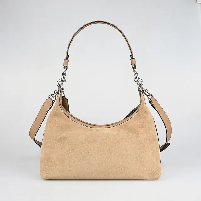 【COACH】COACH JULIET 金屬C字LOGO麂皮拼接牛皮斜背包(花生棕)