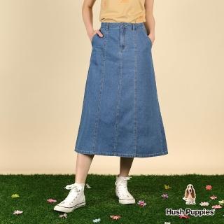 【Hush Puppies】女裝 長裙 剪接後開岔牛仔中長裙(藍色 / 53223103)