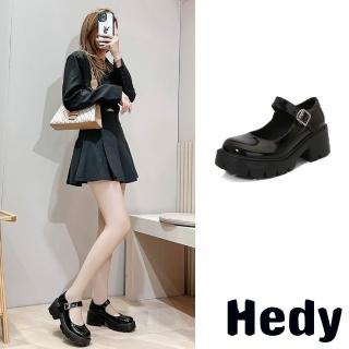 【Hedy】厚底娃娃鞋 繫帶娃娃鞋/復古學院風小圓頭厚底繫帶瑪莉珍鞋 休閒鞋 娃娃鞋(黑)