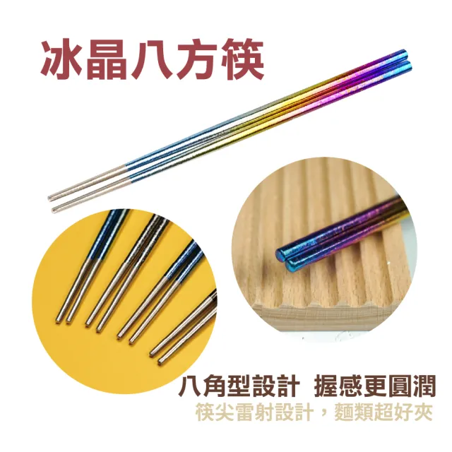 【BEST Ti】純鈦餐具禮盒-三件組(湯匙+細吸管+八方筷-繽紛彩)