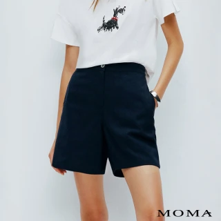 【MOMA】個性工裝感亞麻A字雲母石短褲(深藍色)