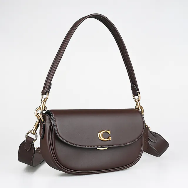 【COACH】COACH EMMY 23 立體C字LOGO牛皮斜背馬鞍包(楓樹棕)