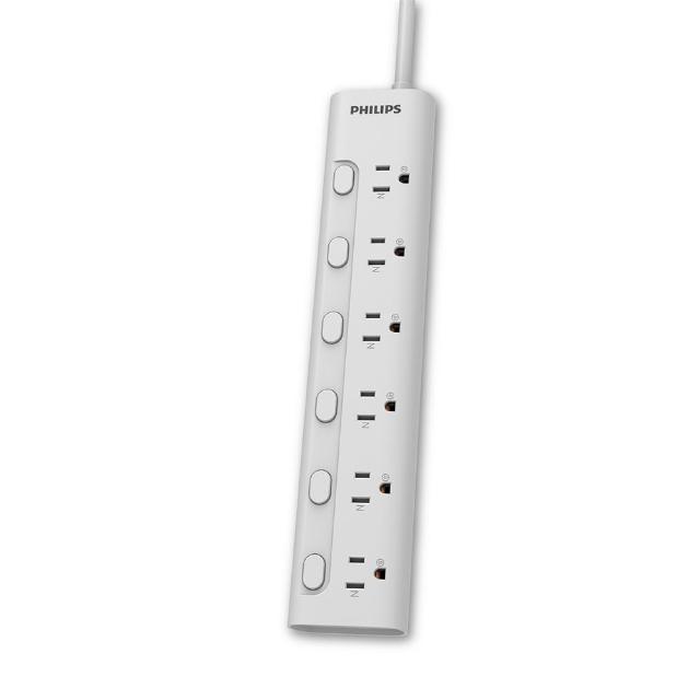 【Philips 飛利浦】新安規 6開6插延長線 1.8米(CHP3465WA/96)