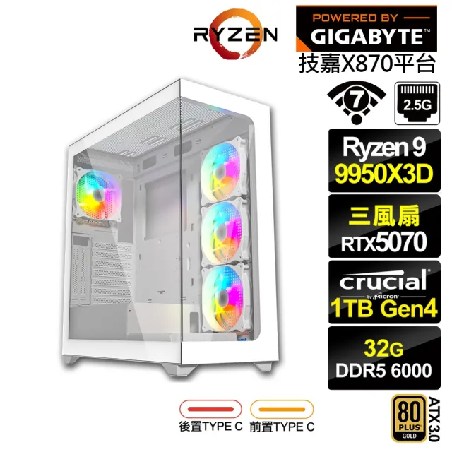 【技嘉平台】R9十六核GeForce RTX 5070{摩羅斯LD1C}水冷電競電腦(R9 9950X3D/X870/32G D5/1TB/WIFI)