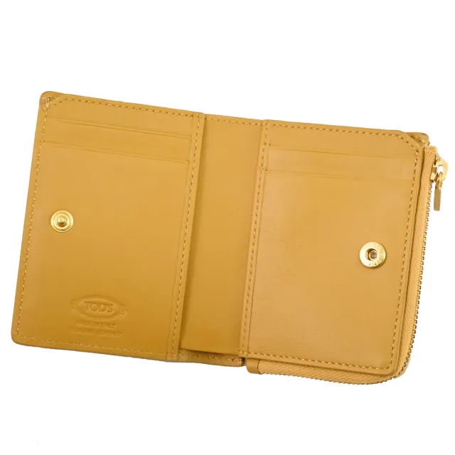 【TOD’S】TODS T Timeless 金屬T LOGO小牛皮扣式零錢短夾(淡黃)