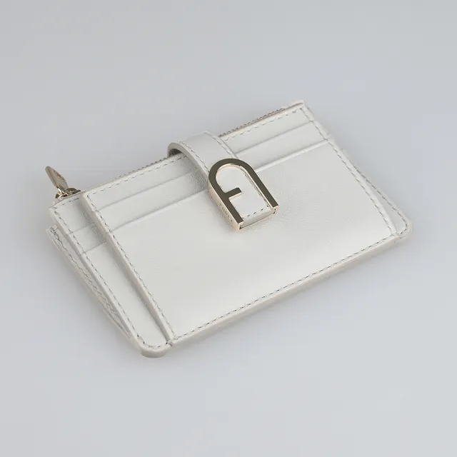 【FURLA 芙拉】FURLA FLOW拉鍊壓釦5卡零錢包(白)
