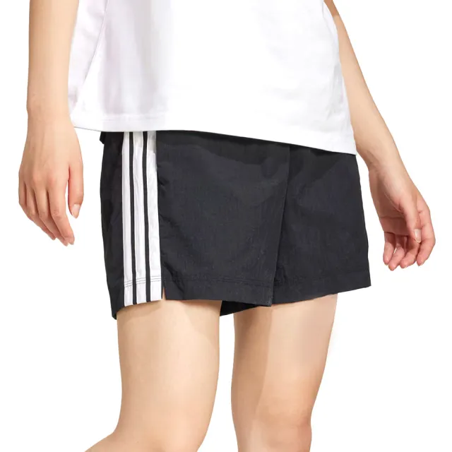 【adidas 愛迪達】W 3S WV Shorts 女款 黑色 三葉草 愛迪達 寬鬆 高腰 運動 短褲 JE1309