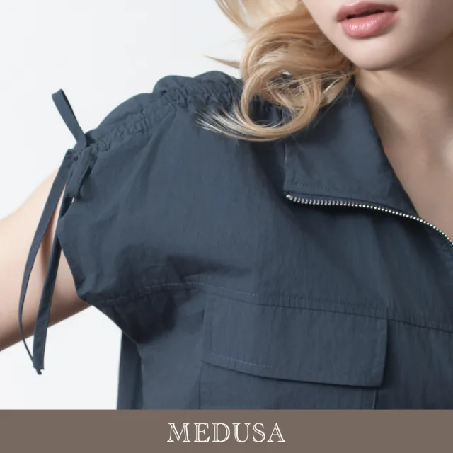 【MEDUSA 曼度莎】現貨-街頭抽皺拉鍊外套上衣 - 2色（M-XL）｜女外套上衣 短袖上衣 休閒上衣(605-5410A)