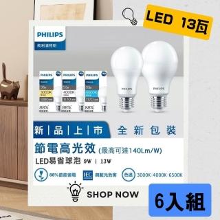 【Philips 飛利浦】LED 13W節電高光效燈泡(6入組)