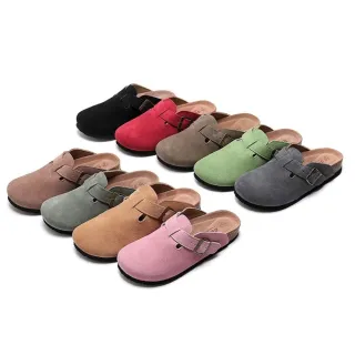 【星星親子館】現貨在台 真皮拖鞋 升級版 加厚足弓軟墊 前包後空 柏肯包頭 拖鞋 拖鞋女外出(柏肯包頭 拖鞋)