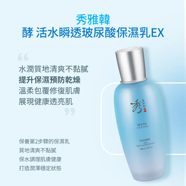 【Sooryehan 秀雅韓】官方直營 酵 活水瞬透玻尿酸保濕乳EX 130ml