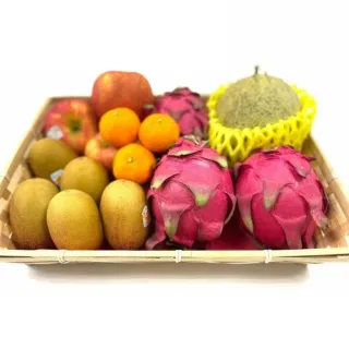 【RealShop】水果精緻箱 蘋果3顆+奇異果5顆+柑橘5顆+火龍果3顆+哈密瓜1顆(中元普渡 水果箱 真食材本舖)