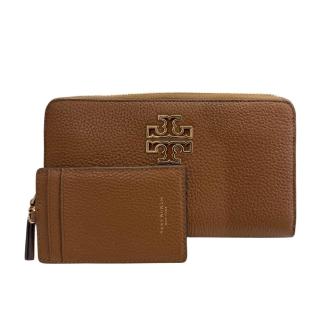 【TORY BURCH】Britten荔枝皮拉鍊長夾-附可拆卡夾（焦糖/棕）