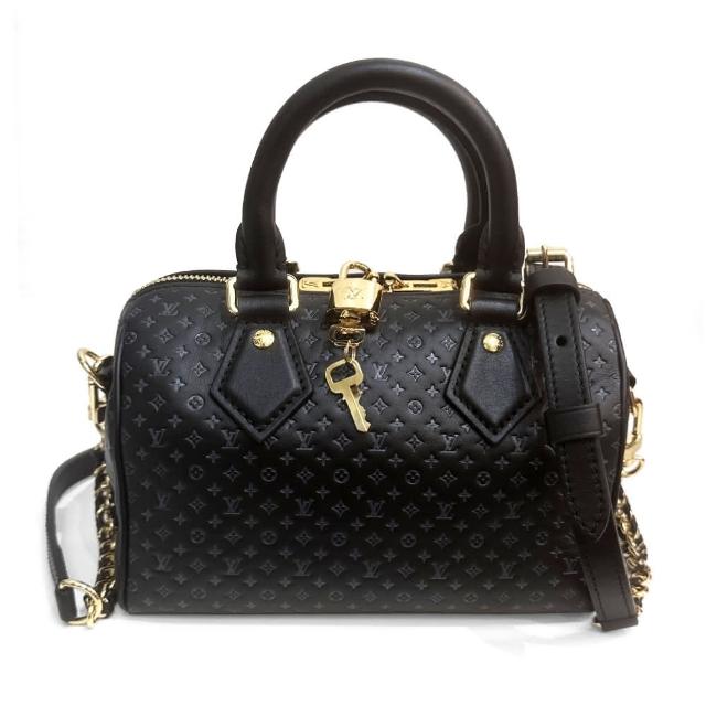 LV 路易威登 M22595 經典 SPEEDY 限量柔軟 Monogram 壓花手提斜揹包，黑色設計展現高階感，數字與英文字母圖案增添時尚元素，優質皮革材質打造經典歐系精品風格，適合男女使用，是日常出街與商務場合的理想選擇。