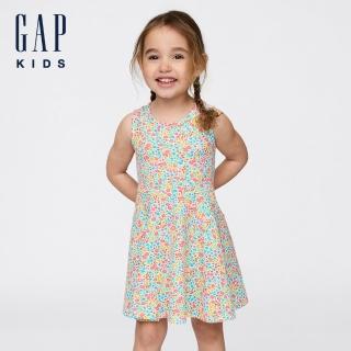 【GAP】女幼童裝 純棉小熊刺繡印花圓領無袖洋裝-碎花圖案(778350)