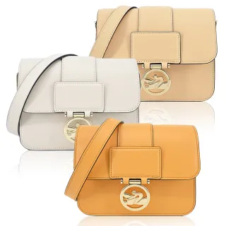 【LONGCHAMP】BOX-TROT系列小牛皮金屬LOGO翻蓋斜背包(小/多色選)