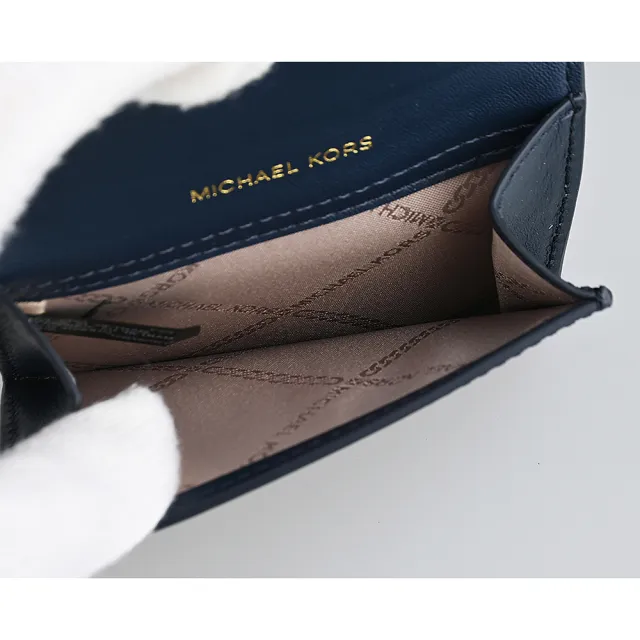 【Michael Kors】MICHAEL KORS Hamilton Legacy鎖頭吊飾2卡皮革卡片零錢包(小/海軍藍)