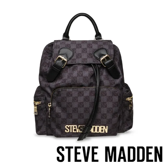 【steve madden】棋盤LOGO軍旅休閒後背包 BPACK(黑色)