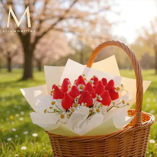 【MyDearStrawberries】法式小雛菊草莓花束(水果花束/情人節/告白/生日禮物/超人氣花束/草莓)