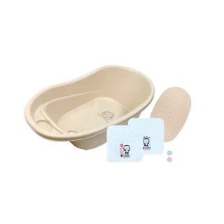 【PUKU 藍色企鵝】Smile 嬰兒 浴盆 澡盆組 27L(含防滑墊+紗布方巾4入)