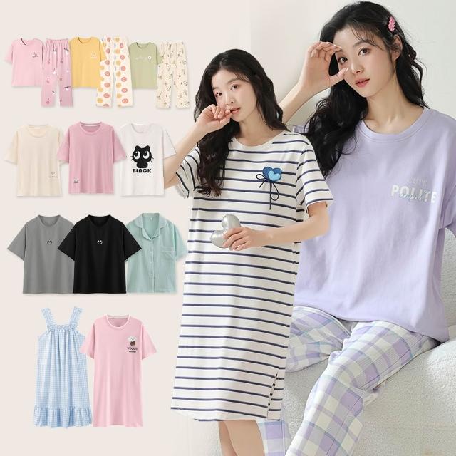 【Chic Chic 琪琪】1套組-可愛俏皮印花帶胸墊居家服-多款可選(睡衣套裝/短袖長褲/春夏睡衣/睡裙/居家套裝)