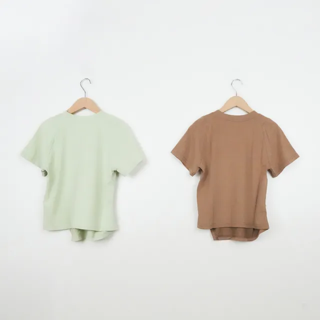 【MASTINA】幾何剪裁抽皺斜擺短T短袖上衣(綠 咖/魅力商品)