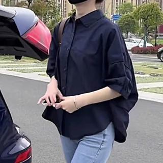 【LANNI 藍尼】★夏日五分袖褶皺小襯衫(女上衣/休閒/百搭/短袖/通勤/素色/日系)