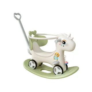 二合一搖搖小木馬 溜溜車 小推車 寶寶搖馬 滑滑車(內置85個早教內容 靠背+推杆+護欄 紅色/綠色)