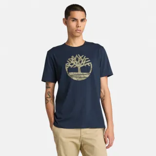 【Timberland官方旗艦】男款深寶石藍LOGO短袖T恤(A6B4G433)