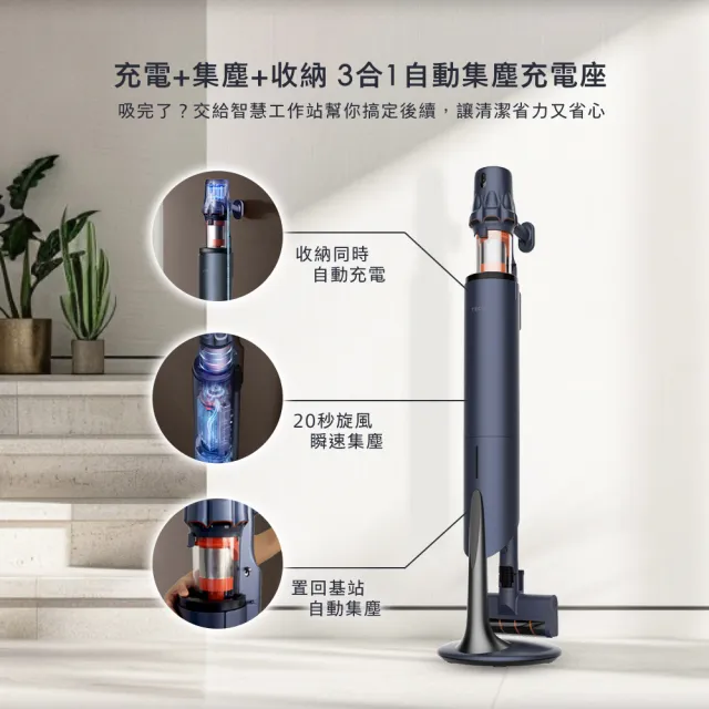【陳傑憲代言TECO 東元】綠光顯塵自動集塵吸塵器 XJ2503CB(23Kpa/九錐氣旋/HEPA過濾/絨毛電動滾刷)