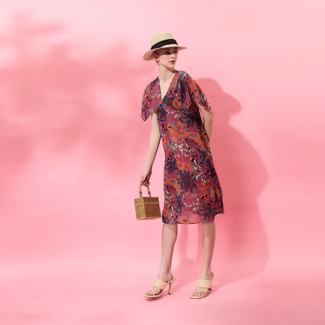 【ICHE 衣哲】Cop.Copine 法國原裝進口微甜花卉印花雪紡洋裝