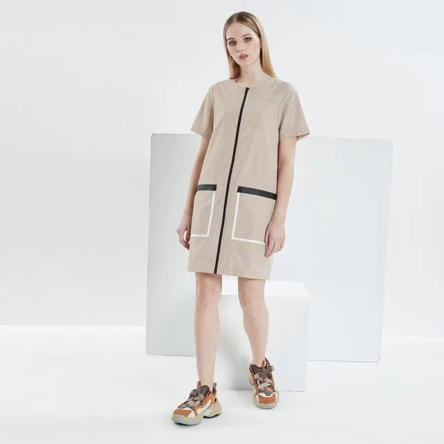 【ICHE 衣哲】Cop.Copine 法國原裝進口格紋拼接口袋直筒造型洋裝