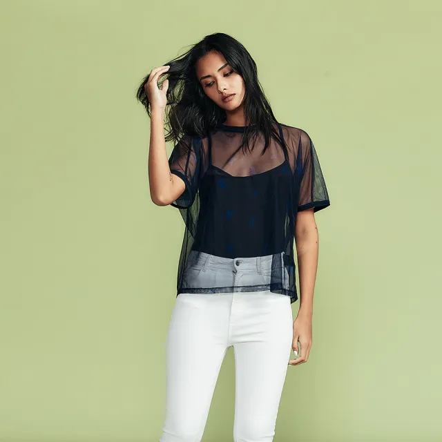 【ICHE 衣哲】Cop.Copine 法國原裝進口輕禮服透膚拼接短袖上衣