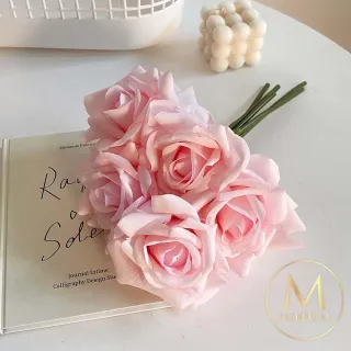 【Floral M】手感保濕安娜玫瑰仿真花材（5入組）(人造花/塑膠花/假花/裝飾花)