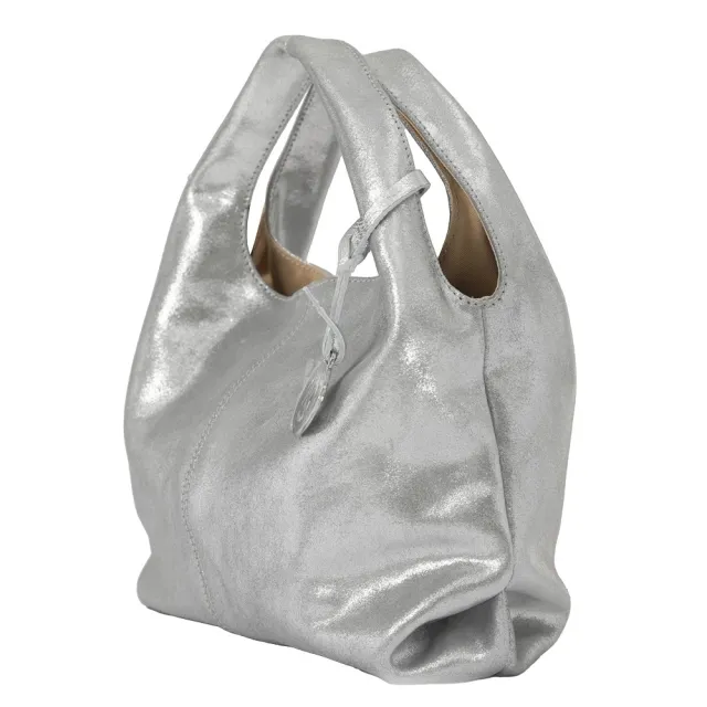 【Marco Masi Milano】義大利手工真皮 小牛皮銀色柔軟手提包(冰河銀色)