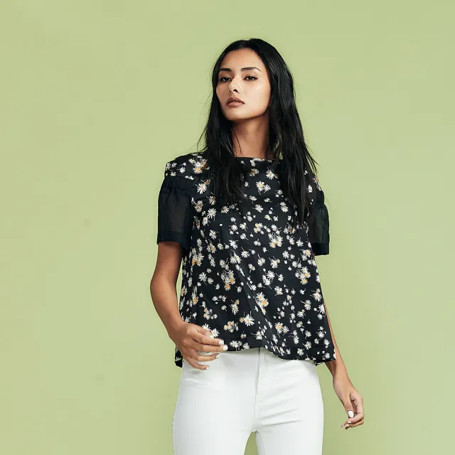 【ICHE 衣哲】Cop.Copine 法國原裝進口黑白印花短袖造型上衣