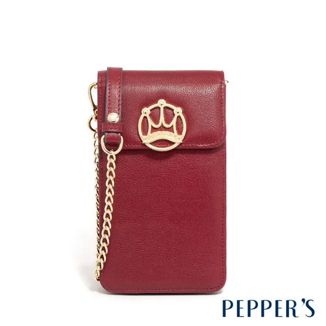 【PEPPER’S】交換禮物 CROWN 羊皮鍊背隨行包 - 櫻桃紅/煙燻黑(隨行包 手機包 女包 斜背包)