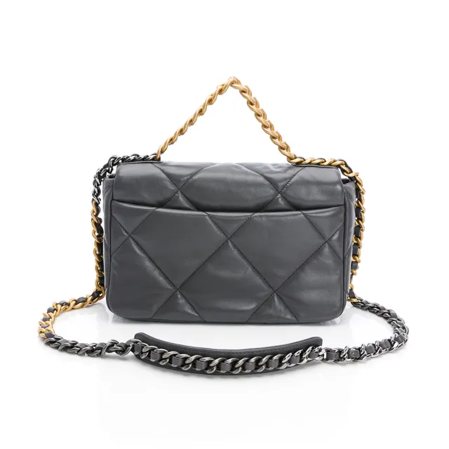 【CHANEL 香奈兒】19 Flap bag 經典皮穿雙C logo 三色鏈帶WOC/翻蓋包
