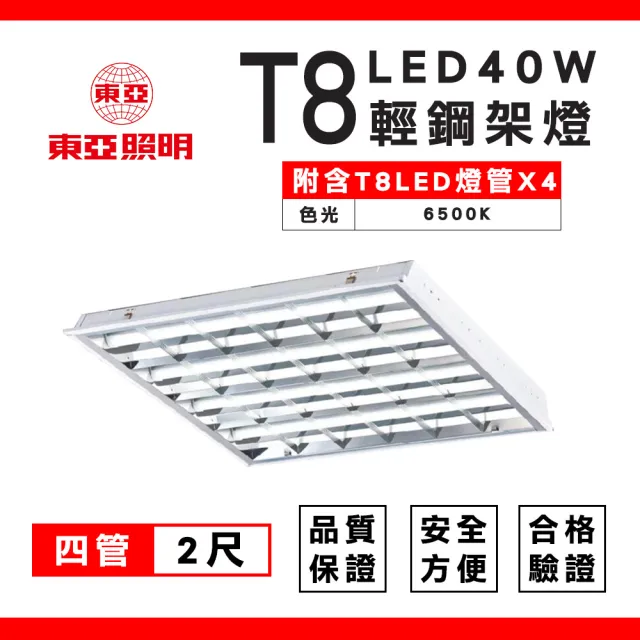 【東亞照明】4入組 LED輕鋼架燈具 格柵燈 輕鋼架燈 辦公室用燈 含燈管(低眩光不刺眼)