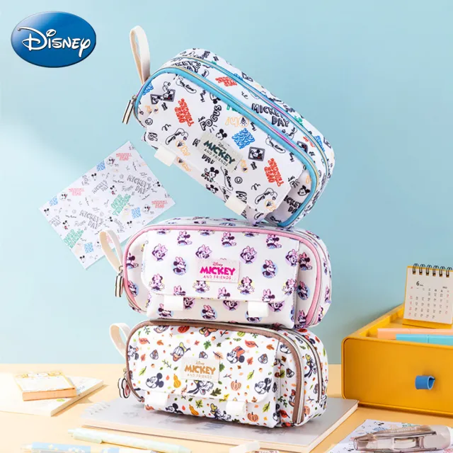 【Disney 迪士尼】趣味米奇米妮手提多層大容量筆袋(鉛筆盒/筆盒)