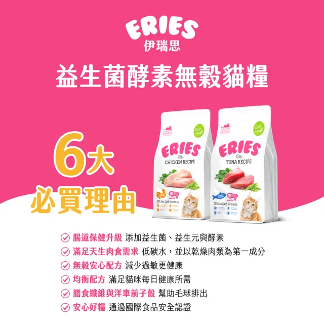【Eries】益生菌酵素無穀貓糧 1kg 兩種口味兩包組