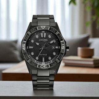 【CITIZEN 星辰】Brycen Eco-Drive 光動能腕錶 男錶 手錶 全黑-42mm 禮物(AW1855-52E)