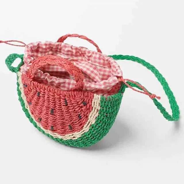 【米蘭精品】現貨+預購 女草編包手提包渡假單肩側背包大容量藤編織包包(可愛西瓜造型t1ly77)