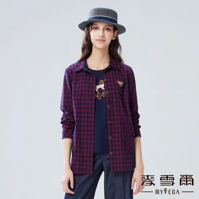 【MYVEGA 麥雪爾】格紋造型M字鑽外套-紅(新年紅色開運穿搭)