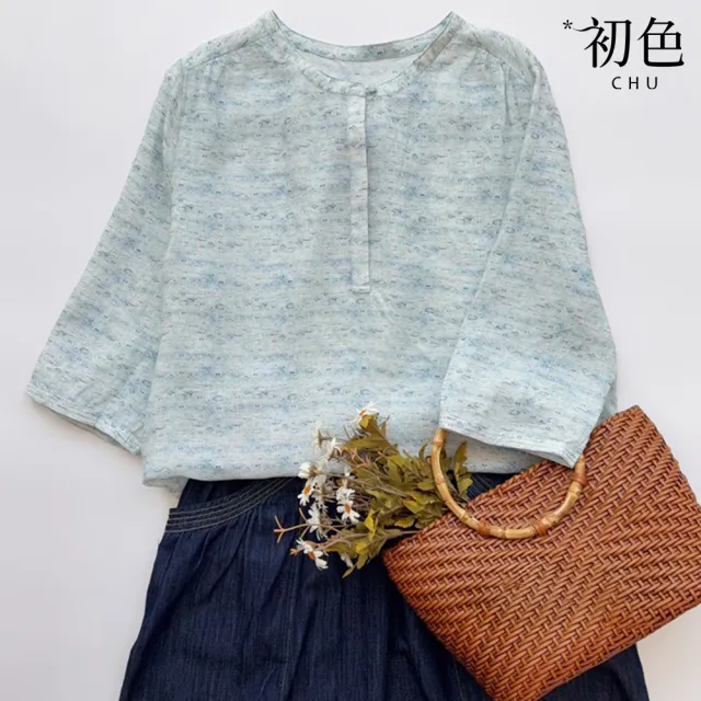 【初色】清新風碎花印花圓領短袖寬鬆襯衫上衣女上衣-花色-13703(M-2XL可選)